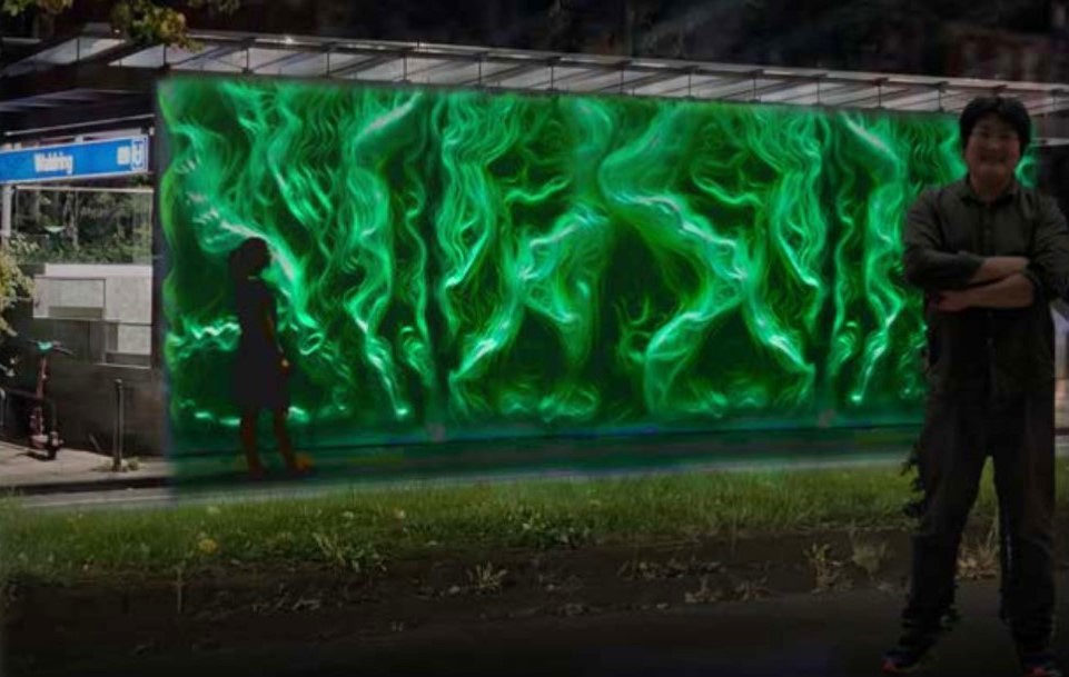 Simulación en 3D de un panel bioluminiscente. Crédito: UIC